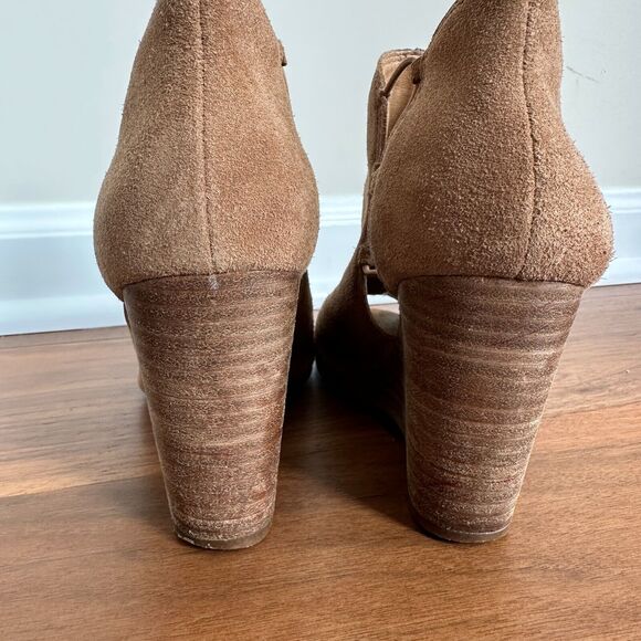 Lucky Brand Reevas Suede Peep Toe Wedge Ankle Booties Shoes Brown Size 7.5 - Picture 6 of 11
